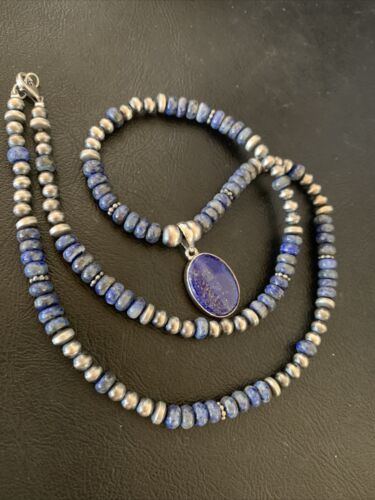 Native American Navajo Blue Lapis Pendant Necklace | Sterling Silver | Authentic Handmade | 12251