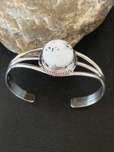 Navajo White Buffalo Turquoise Cuff Bracelet | Sterling Silver | Authentic Native American Handmade | 1388