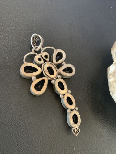 Navajo Dragonfly Pendant | Faceted Black Onyx Gems Cluster | Authentic Native American Sterling Silver | Multi-Stone | 3" | 12739