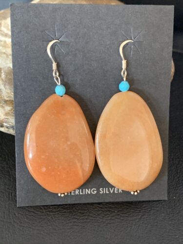 Navajo Tan Jasper and Blue Turquoise Earrings | Sterling Silver | Authentic Native American Handmade | 13103