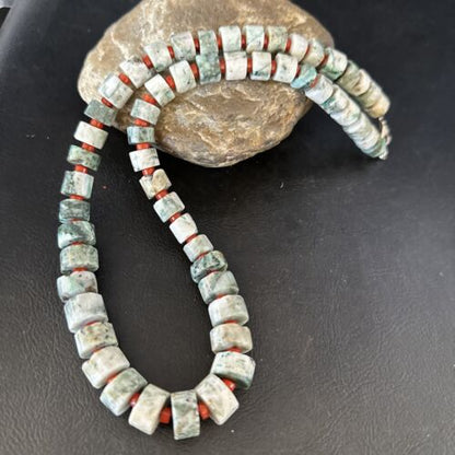 Native American Sterling Silver Necklace | Grey White Jasper Coral | 20" | 14430