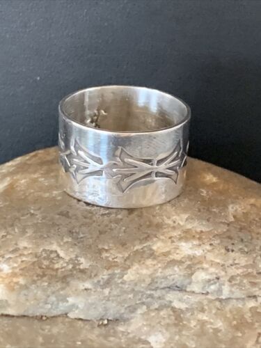 Native American XL Mens Band Navajo Stamped Sterling Silver Ring Sz 9 1509