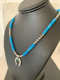 Navajo Blue Turquoise Naja Pendant | Sterling Silver Chain | Authentic Native American Handmade | 01944
