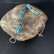 Navajo Blue Turquoise Lapis Inlay Link Bracelet | Sterling Silver | 7" | Authentic Native American Handmade | 13695