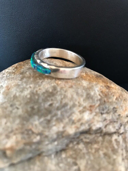 Southwestern Navajo Blue Opal Inlay Ring | Sterling Silver | Sz 9.5 | Authentic Native American Handmade | 10612