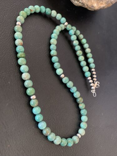 Navajo Royston Green Turquoise Necklace | Sterling Silver | Authentic Native American Handmade | 18" | 02213