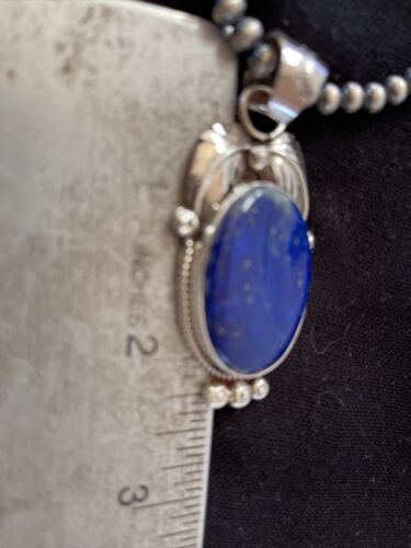 Native American Men's Navajo Pearl Pendant Necklace | Sterling Silver Blue Lapis | 01527