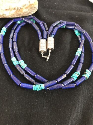 Turquoise Denim Lapis Multi Strand Navajo Necklace | Sterling Silver 23" | Southwestern | 3318 - Masha USA