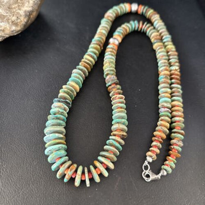 Navajo Turquoise & Red Spiny Oyster Necklace | Sterling Silver | Authentic Native American | 32" | 14382