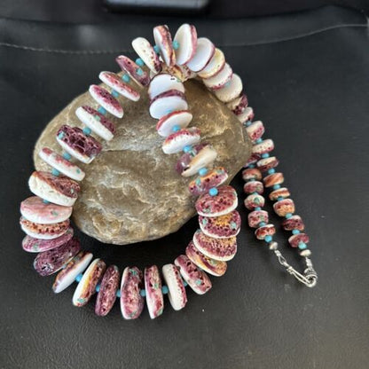 Navajo Purple Spiny Oyster & Blue Turquoise Necklace | Sterling Silver | 22" | Authentic Native American | 14726