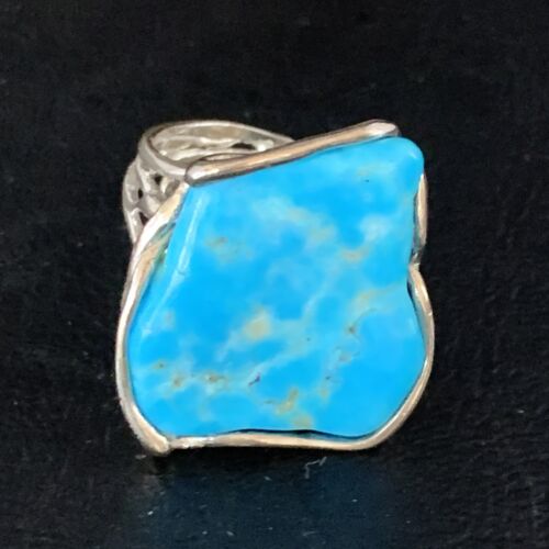 Navajo Blue Kingman Turquoise Ring | Sterling Silver Adjustable Wire | Sz 8 | 13540