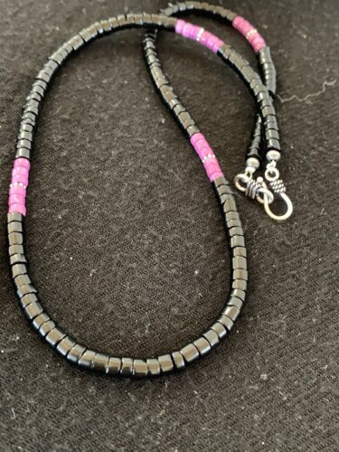 Native American Sugilite Heishi Onyx Necklace for Men | Sterling Silver | 19" | 8822