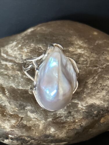 Women's White Baroque Pearl Adjustable Ring | Sterling Silver | Sz 7.5 | 14262