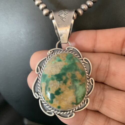 Men's Royston Turquoise Necklace Pendant | Navajo Pearls | Sterling Silver | Authentic Native American Handmade | 14005