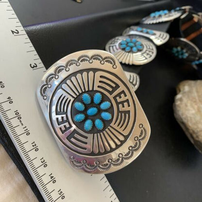 Men's Handmade Hopi Turquoise Concho Belt Buckle | Sterling Silver | 48" | 12292
