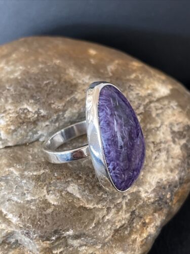 Men's Navajo Purple Charoite Ring | Sterling Silver | Sz 8 Adjustable | Authentic Native American Handmade | 10574
