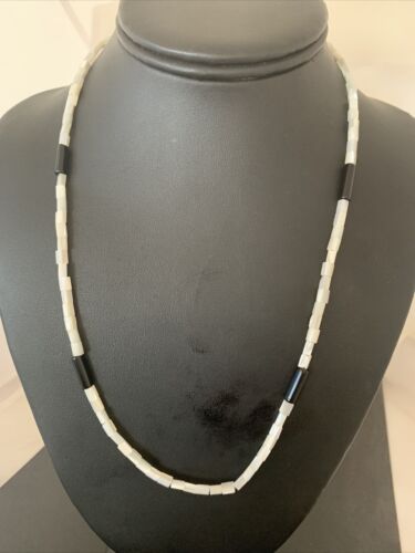 Men's Navajo Onyx & Mother of Pearl Heishi Bead Necklace | Sterling Silver | Authentic Native American Handmade | 20" | 01412