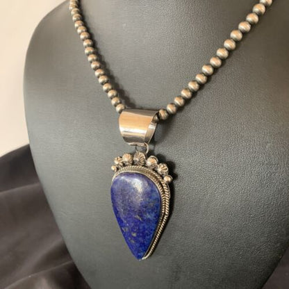 Native American Navajo Blue Lapis Pendant Necklace | Sterling Silver | Authentic Handmade | 11674