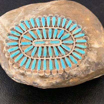 Navajo Blue Turquoise Needle Point Sterling Silver Pin Pendant | Native American Jewelry | 12802