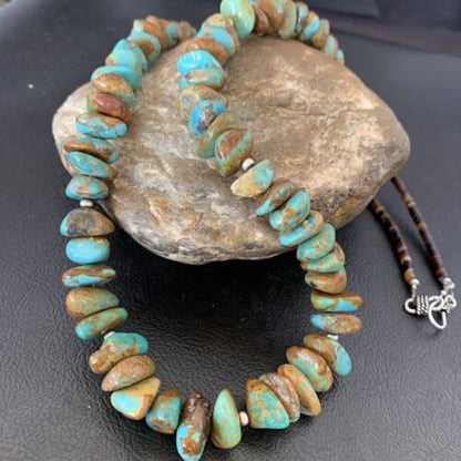 Navajo Royston Green Nugget Turquoise Shell Necklace | Sterling Silver | 24" | Authentic Native American Handmade | 10919