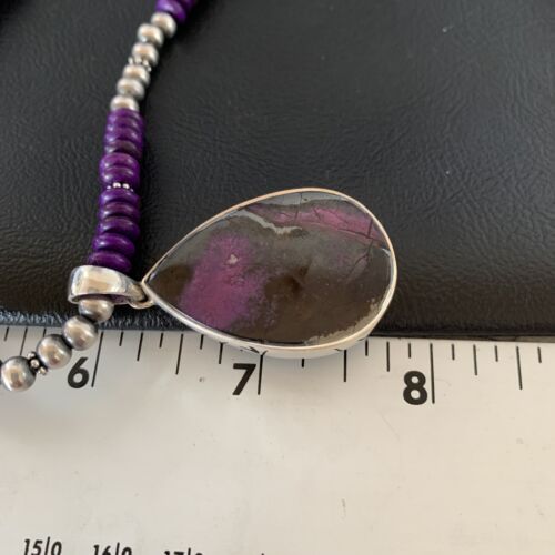 Women's Navajo Pearls Purple Sugilite Necklace Pendant | Sterling Silver | Authentic Native American Handmade | 13302