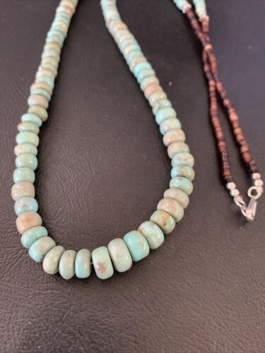 Navajo Pearls Royston Bead Green Turquoise Necklace | Sterling Silver | 26" | Authentic Native American Handmade | 12534