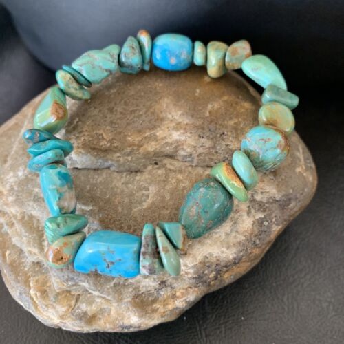 Men's Women's Stretch Bracelet | Blue Green Turquoise Stone | 7" | 11828