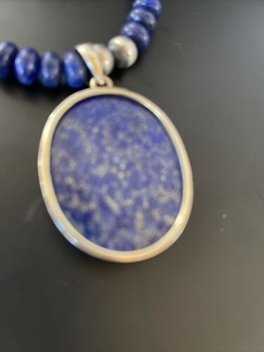 Navajo Pearls Sterling Silver Necklace with Blue Lapis Pendant | Authentic Native American Handmade | 11352