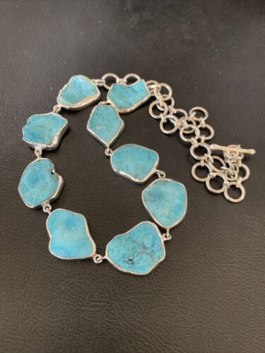 Navajo Blue Kingman Turquoise Rough Pendant Necklace | Sterling Silver | 18" | Authentic Native American Handmade | 11626