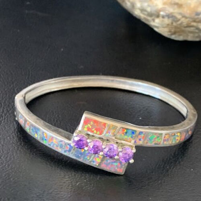 Southwestern Navajo Orange Opal Amethyst Bracelet | Sterling Silver | 7" | 13124