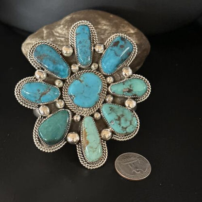 Navajo Sterling Silver Cluster Kingman Turquoise Cuff Bracelet | Authentic Native American Handmade | 14586
