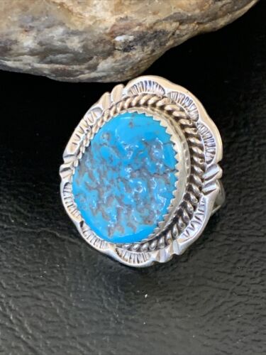Southwestern Navajo Blue Kingman Turquoise Ring | Sterling Silver | Sz 8 | 12210
