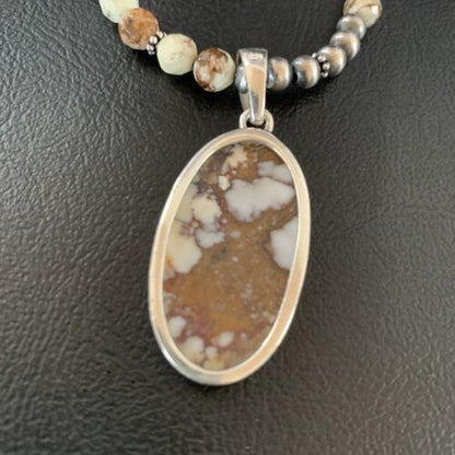 Navajo Wild Horse Turquoise Necklace Pendant | Sterling Silver | 21" | Authentic Native American Handmade | 13295