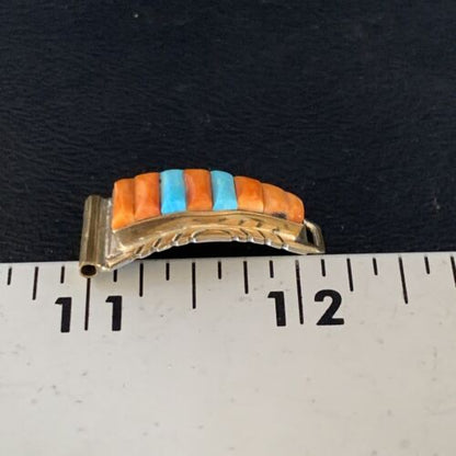 Navajo Turquoise Spiny Oyster Inlay Watch Tips | Sterling Silver & Gold-Filled | Authentic Native American Jewelry | 13726