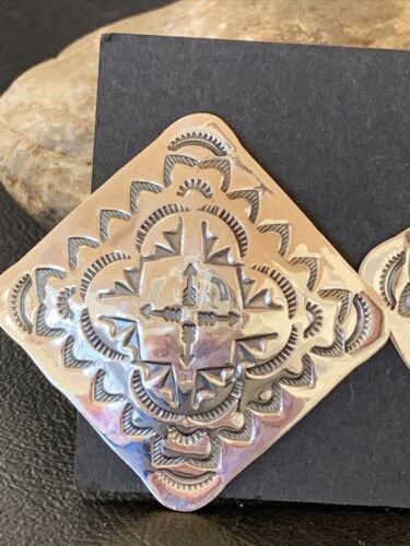 Southwestern Women's Navajo Stamped Earrings | Sterling Silver | Authentic Native American Handmade | 1675