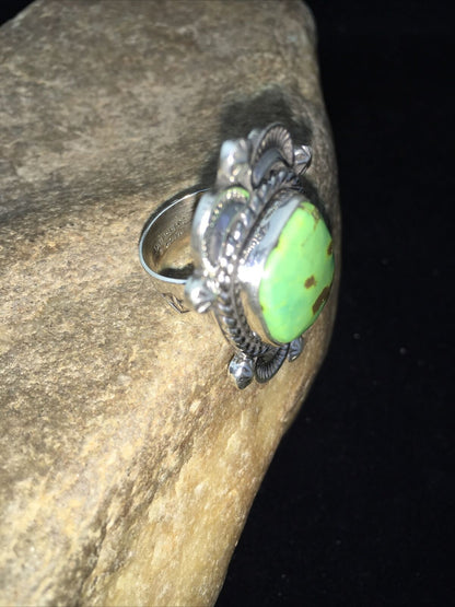 Native American Navajo Green Gaspeite Ring | Sterling Silver | Sz 6.5 | 1805