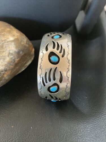 Navajo Sterling Silver Shadow Box Bear Paw Bracelet | Authentic Native American Handmade | Spencer | 1477