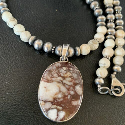 Navajo Wild Horse Turquoise Necklace Pendant | Sterling Silver | 21" | Authentic Native American Handmade | 13316