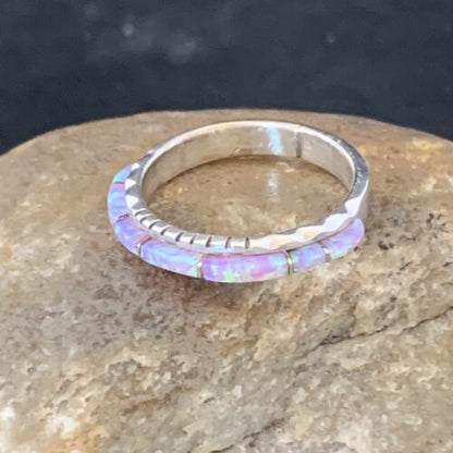 Southwestern Navajo Pink Opal Inlay Ring | Sterling Silver | Sz 7.5 | Authentic Native American Handmade | Yazzie | 10615