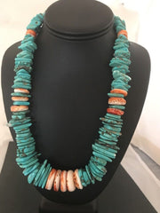 Turquoise & Spiny Oyster Nugget Necklace | Navajo Sterling Silver | Authentic Native American | 21" | 3325