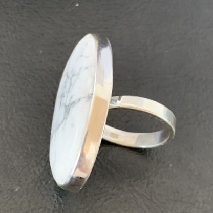 Adjustable Women's Navajo White Howlite Ring | Sterling Silver | Sz 8 | 11723