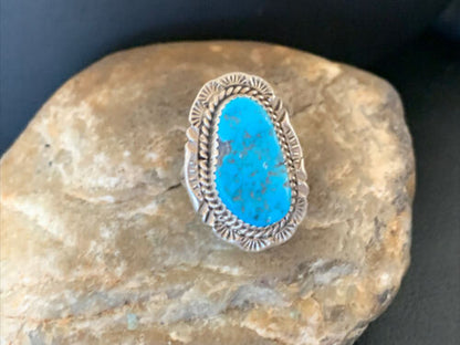 Southwestern Navajo Blue Kingman Turquoise Ring | Sterling Silver | Sz 7 | 12207