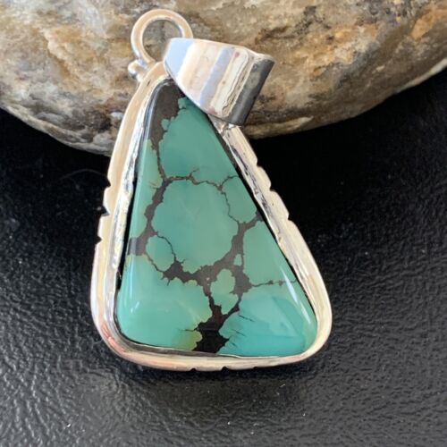 Navajo Men's Pendant | Sterling Silver Spiderweb Turquoise | 2" | Authentic Native American Handmade | 10755
