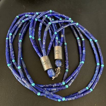 Women's Men's Sterling Silver Blue Denim Lapis Turquoise Necklace | 5 Strand | 22" | 13405