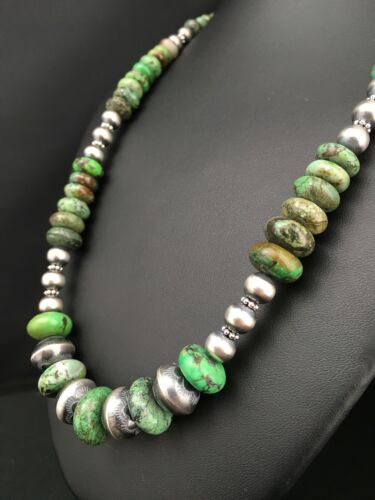 Authentic Native American Navajo Sterling Silver Necklace | Graduated Turquoise | 22" | 4769