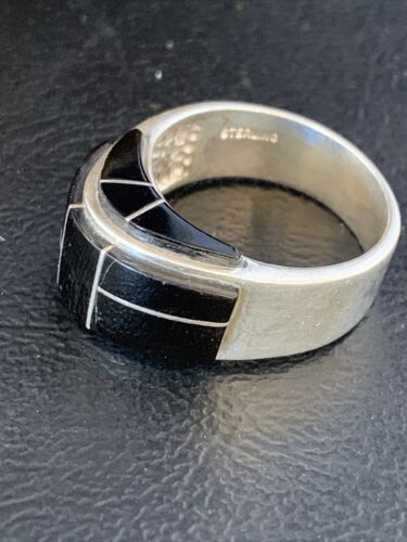 Navajo Black Onyx Inlay Band Ring | Sz 9 | Authentic Native American Handmade | 14165
