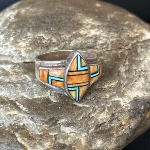 Navajo Blue Turquoise Spiny Oyster Inlay Ring | Sz 9.5 | Authentic Native American Handmade | 14560