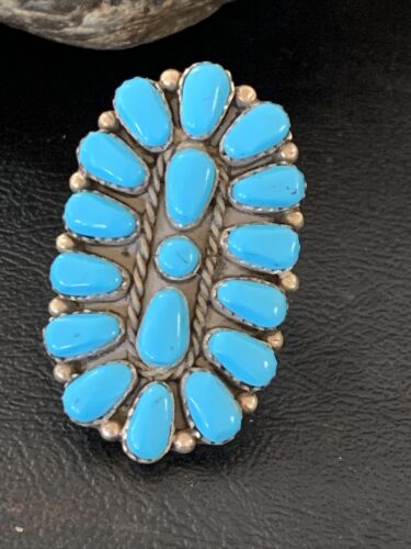 Navajo Kingman Turquoise Cluster Ring | Authentic Native American Sterling Silver | Multi-Stone | Sz 8 | 12309