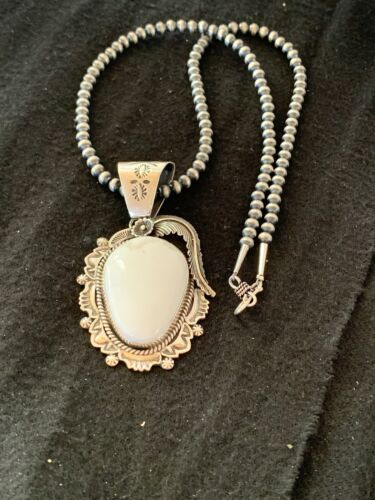 White Buffalo Turquoise Pendant Necklace | Navajo Sterling Silver | Authentic Native American Handmade | 4240