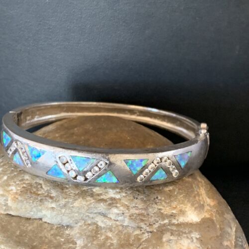 Navajo Blue Fire Opal Inlay Bracelet | Sterling Silver | 7" | Authentic Native American Handmade | 13126